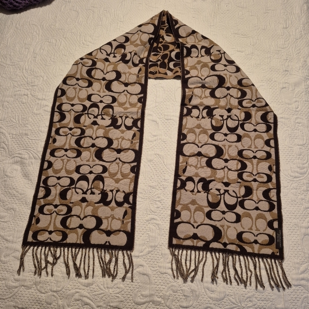 Coach scarf 90% merino 10% cashmere couple small defects pictured, beautiful